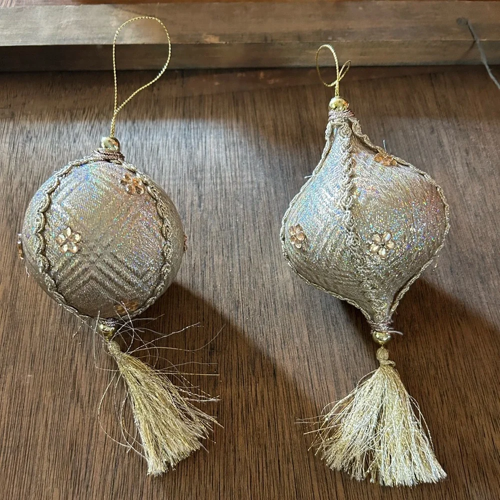 Vintage Gold Lame Ornaments with Tassels